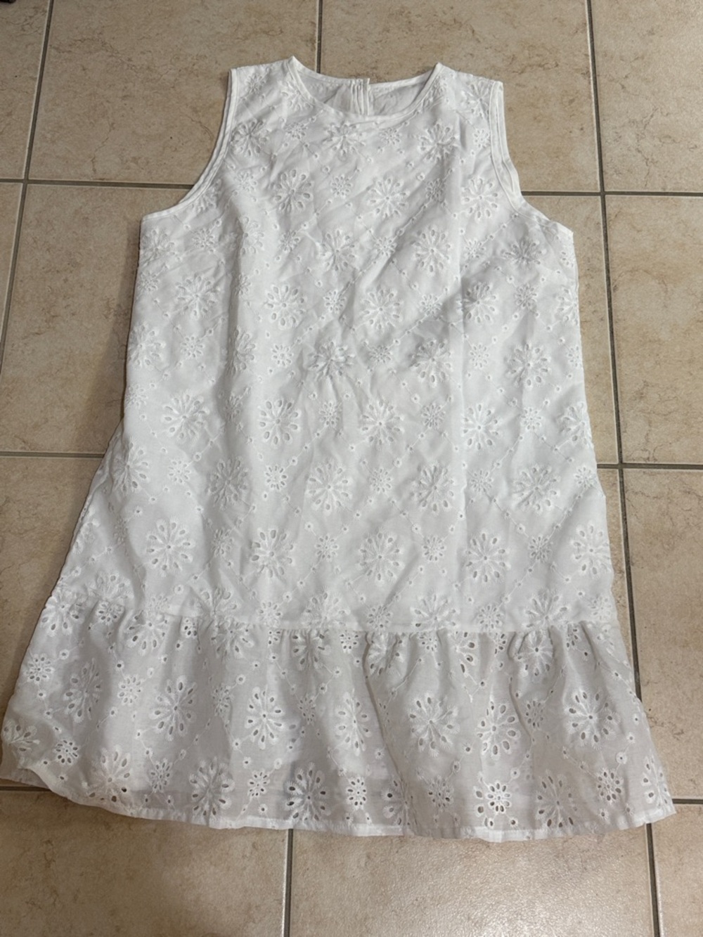 White Eyelet Ruffle Hem Dress